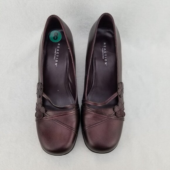 ✅Kenneth Cole Reaction Leather Kitten Heels Womens 8 Flower Accent Red/Black - Picture 6 of 10